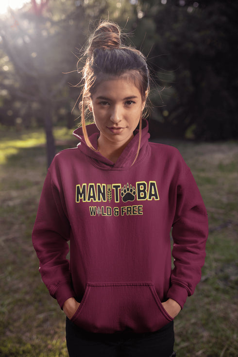 Get ready to embrace your inner wild with this Manitoba hoodie, featuring a bear paw for the ‘O’ and wheat for the ‘I’—because nothing says ‘wild and free’ like a province where bears and wheat fields both thrive.